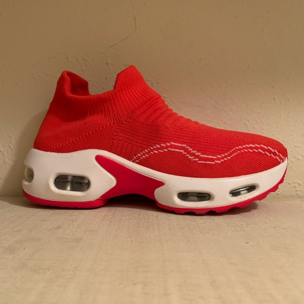 Red sock walking shoes